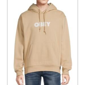 Obey Logo Graphic Hoodie in Tan. Men's Size M.